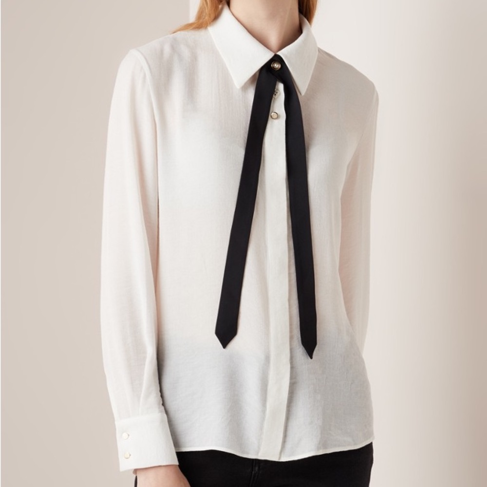 Maje Charline Button Down Top With Ribbon Tie - image 2